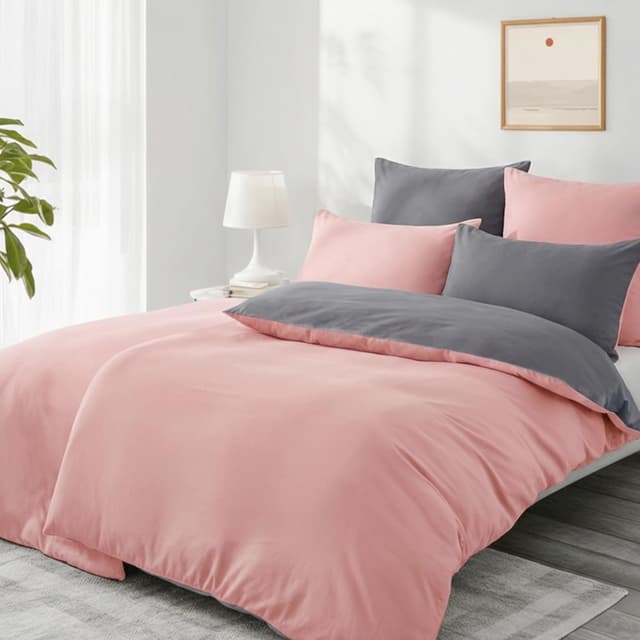 Detalle de Aisbo Bettwäsche 135x200 4-teilig Rosa/Grau (Wendebettwäsche mit Mikrofaser) – 2 Bettbezüge + 2 Kissenbezüge