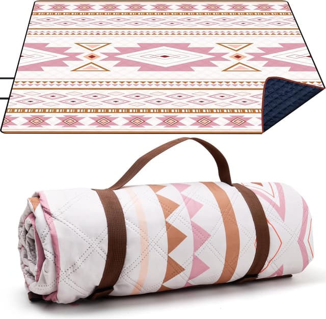 Detalle de LARUTAN Outdoor Picknickdecke „Cape Town“ 200x200 cm – strandfrei, tragbar & waschbar