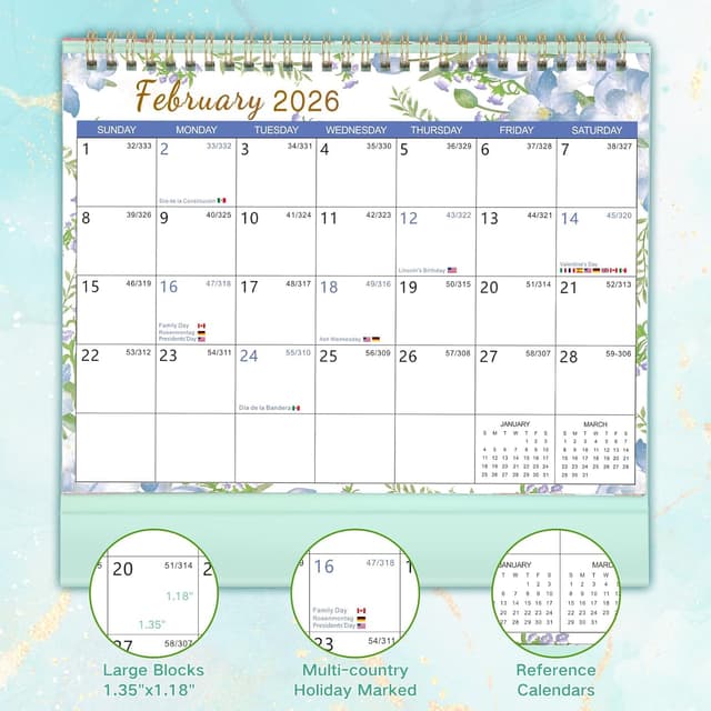Detalle 2 de ZEEYUAN Desk Calendar 2026–2027 (Jan 2026–Dec 2027) with 24 Monthly Pages
