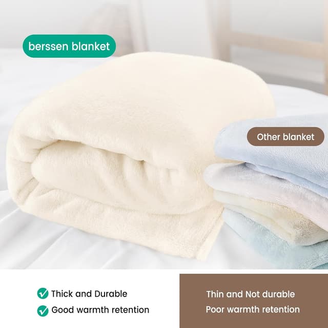 Detalle de berssen Plaid couverture polaire / flanelle en microfibre 200x230 cm, jeté de canapé beige et blanc