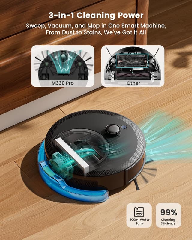 Detalle de Lefant M330 Pro Robot Vacuum Cleaner with Mop (5000Pa) – dToF laser navigation, WiFi app & Alexa control