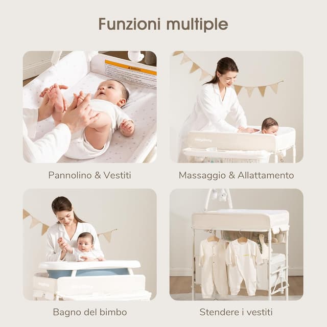 Thumbnail 6 de Maydolly Fasciatoio portatile e pieghevole per neonato con altezza regolabile e materassino impermeabile – Beige