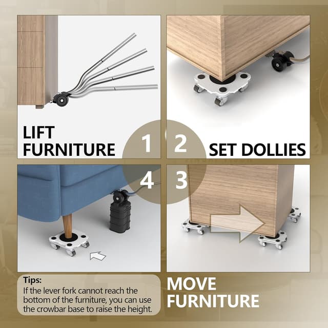 Detalle de ONEON Furniture Mover Pro Set (4 Dollies + 1 Lifter) with TPE Wheels