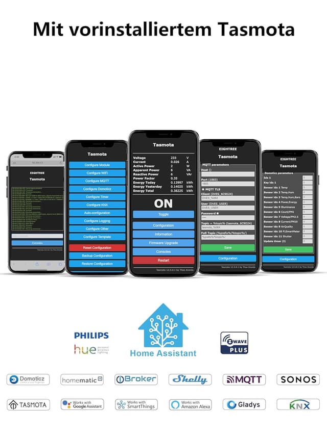 Detalle de EIGHTREE Tasmota WLAN Smart-Steckdose mit Stromzähler (ESP8685) – 16A, nur 2,4‑GHz, Home-Assistant/MQTT/… (4er-Set)