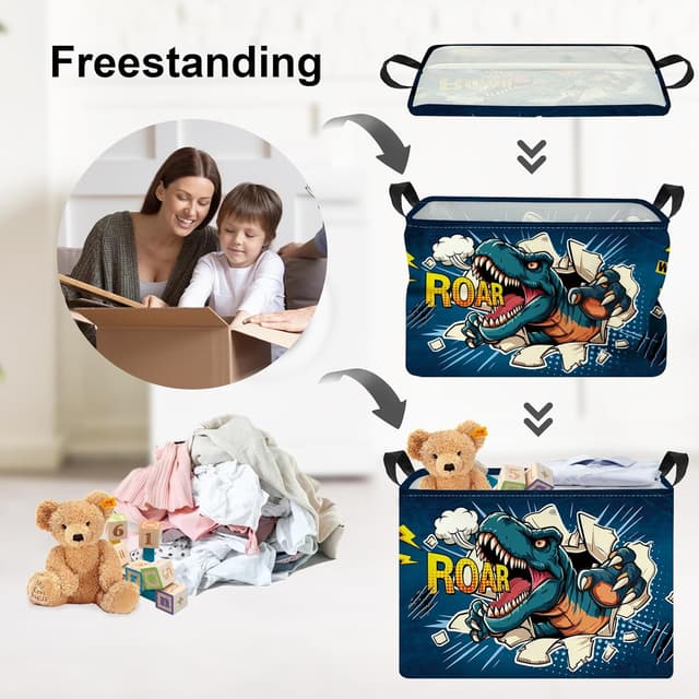 Detalle de Clastyle Dinosaur Baby Laundry Hamper Collapsible Clothes & Toy Storage Basket (40 x 30 x 30 cm)