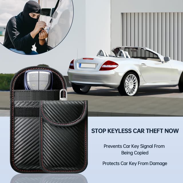 Detalle de caslord Keyless Go Schutzhülle für Autoschlüssel (2 Stück) mit RFID-Blocker in Kohlefaser-Optik