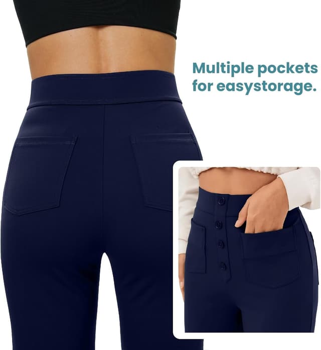 Detalle de Glacspyg Yoga : pantalon de survêtement femme taille haute à poches et bouton