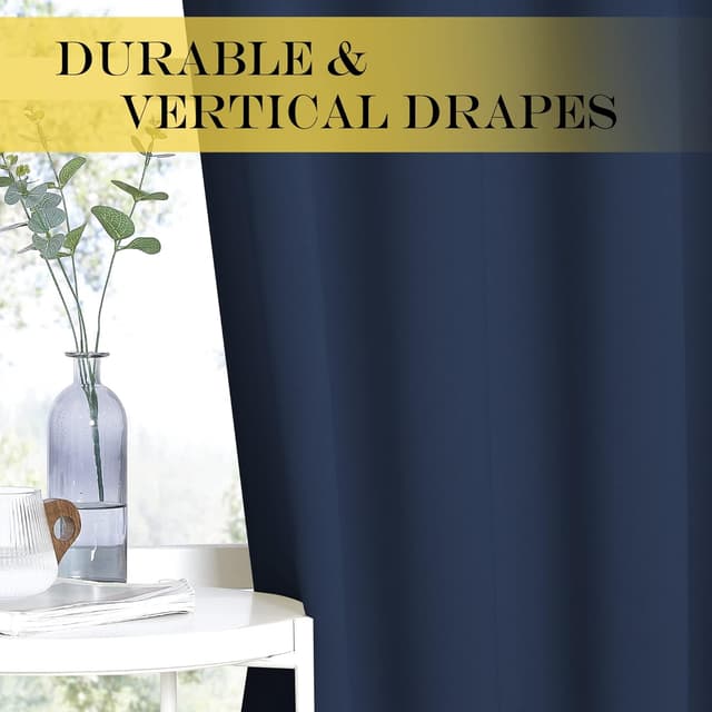 Detalle de NICETOWN Blackout Navy Blue Curtain (1 Panel) 66" x 102" with Grommets — Thermal Cold/Light/Sound Blocking