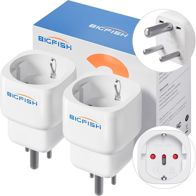 Detalle de Bigfish Reiseadapter Typ D (2er-Set) für Indien/Nepal/Sri Lanka (teilweise) – EU auf Typ-D Steckdosen, weiß