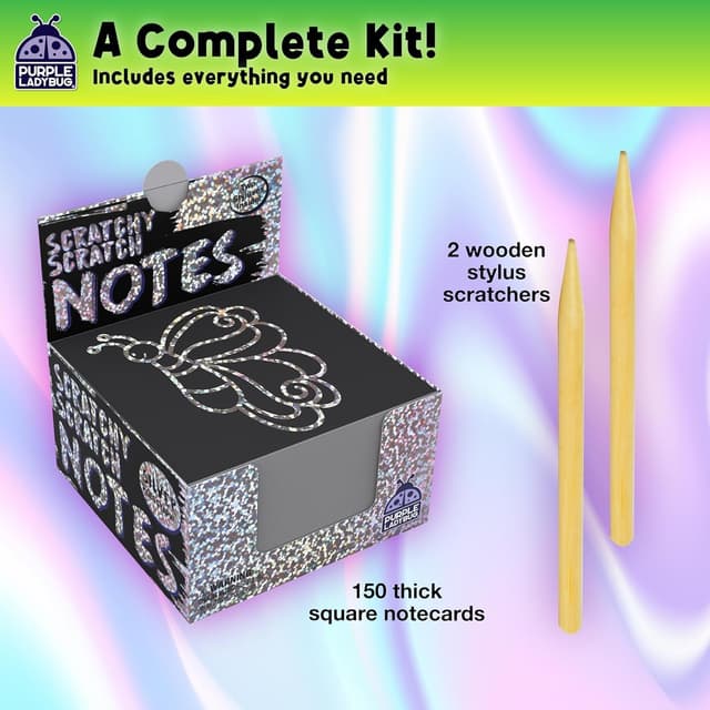 Detalle 2 de Purple Ladybug Magic Doodle Scratch Art Notes (150 Sheets) – Silver Holographic
