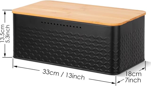 Detalle 2 de Chuboir large bread bin: metal bread box with bamboo lid and cutting board