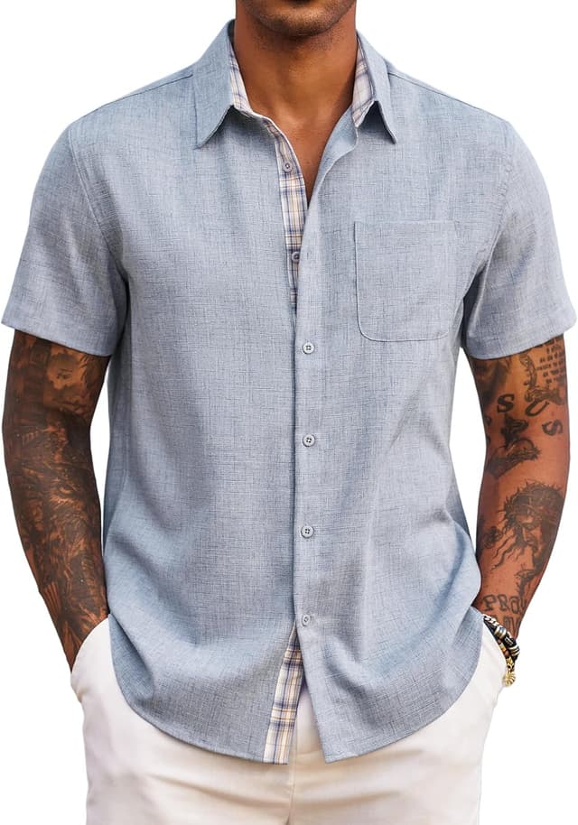 Thumbnail 6 de COOFANDY Herren Kurzarm Sommerhemd mit Karierter Knopfleiste (Regular Fit)