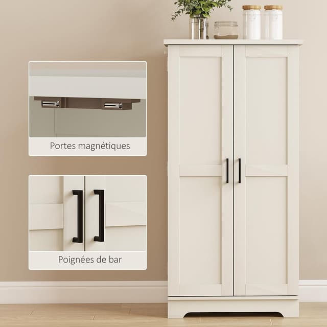 Detalle 2 de HOMCOM Buffet Cuisine / Vaisselier 5 niveaux crème avec portes et étagères réglables, 60 x 40 x 120 cm