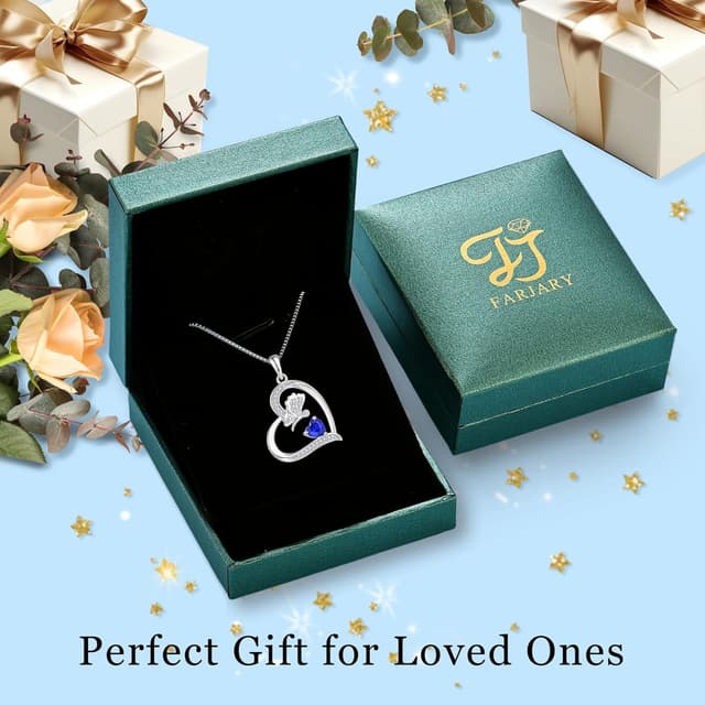 Detalle de FJ Herz Damenkette mit Schmetterling-Anhänger, 925 Sterling Silber, Geburtsstein-Kette als Geschenk