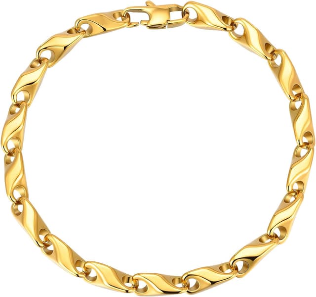 Detalle de XUANPAI Herren-Armband aus Edelstahl mit Weizenkette, 4/5 mm, vergoldet/silber/schwarz – Länge 19–23 cm