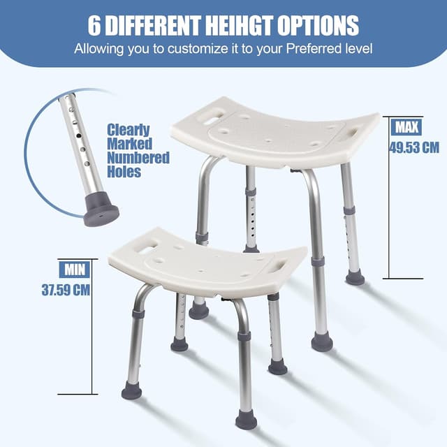 Detalle 2 de Ez2care Non-Slip Adjustable Shower Stool (Rust-Free Aluminium) – 37.5 to 49.5 cm