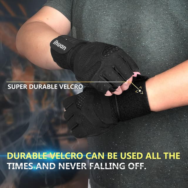 Detalle 2 de ihuan Ventilated Weight Lifting Gloves with Wrist Wraps