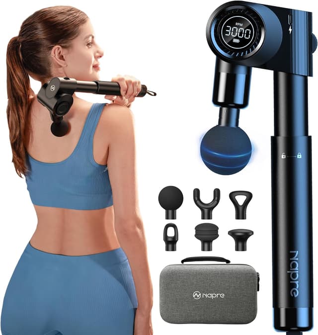 Detalle de Napre faltbare Massagepistole mit Verlängerungsgriff, 32 Geschwindigkeiten & 6 Aufsätzen