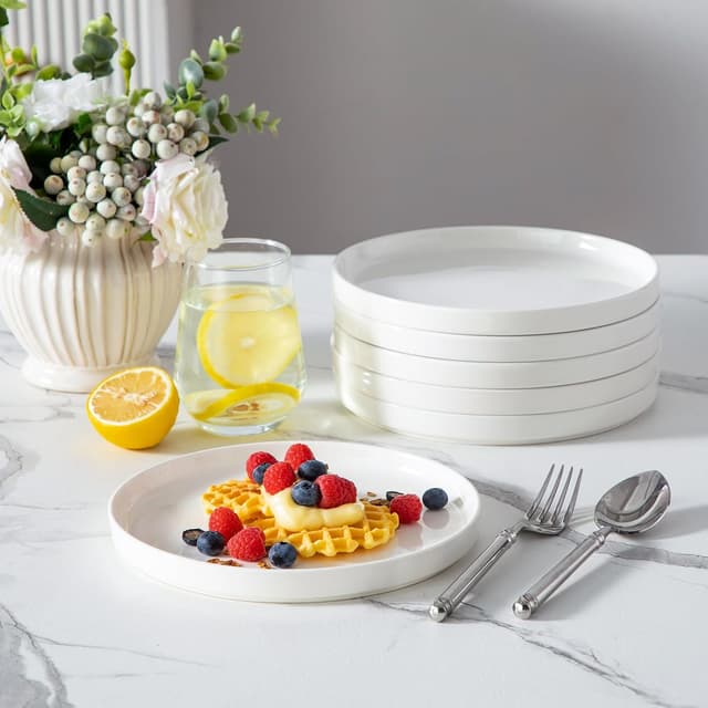 Detalle 2 de MALACASA Dessertteller-Set LEAH für 6 Personen, Ø 21 cm, Porzellan weiß