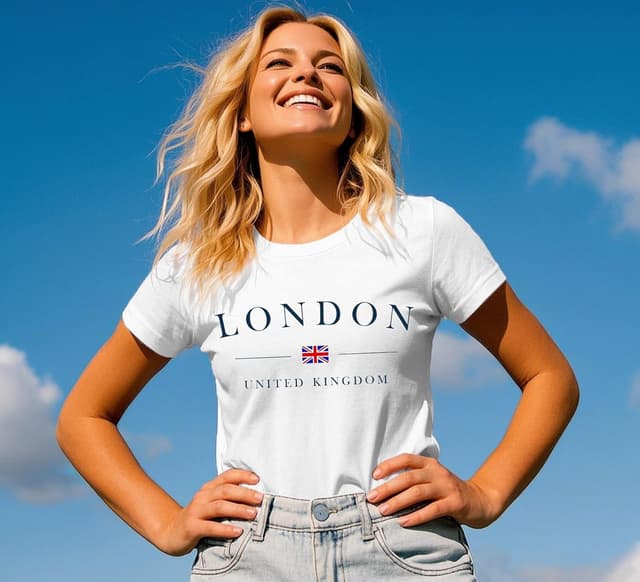 Detalle de Qskall women’s Union Jack T-shirt with London print – breathable relaxed fit tee