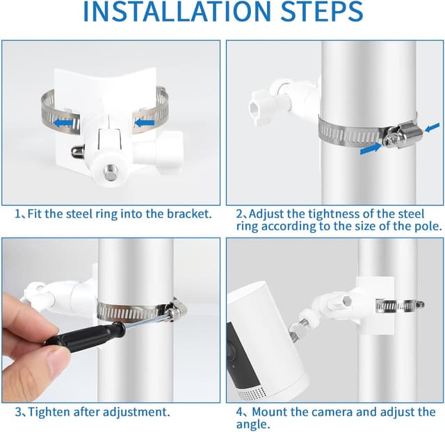 Detalle de LALAGO Masthalterung für Außen-/Innenkamera & Solarpanel (2er-Set) – universell mit 360° Drehung und verstellbarem Durchmesser