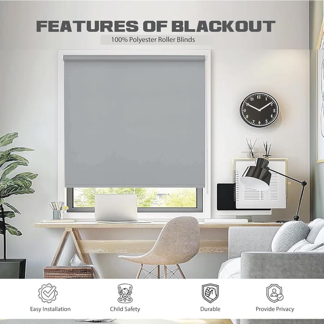 Detalle de Funky Gadgets Thermal Blackout Roller Blind (Grey) – Easy Fit, Thermal/UV Protection, Trimmable Fit, Child Safe