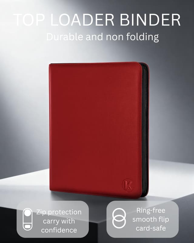 Detalle de KUOOKING Top Loader Binder (Red) — Holds 288+ 3" x 4" Top Loaders for Sports Cards
