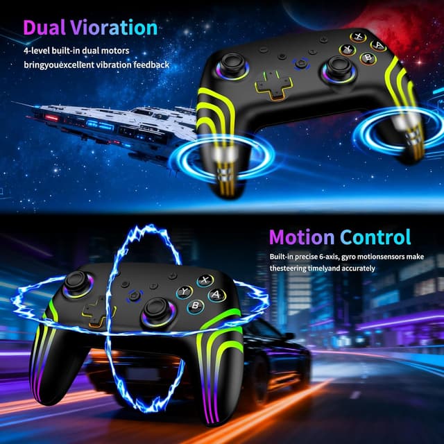 Detalle de Riscvma 2er Wireless-Controller Set für Switch/Switch 2/Switch Lite/OLED/PC – RGB, Dual-Vibration, 6-Achs-Gyro & Turbo