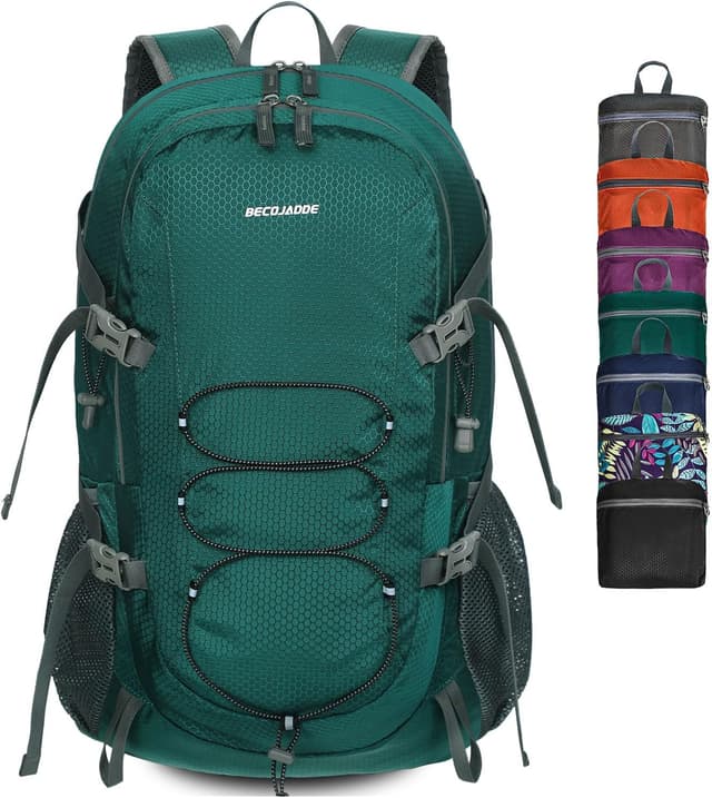 Detalle de BECOJADDE Faltbarer Wanderrucksack 40L (Wasserdicht) – Ultraleicht mit Nassfach