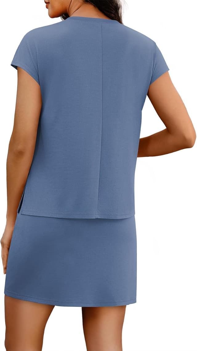 Detalle de WIHOLL Two-Piece Skirt Set for Women: Cap Sleeve V-Neck Top & Tennis Skort with Built-In Shorts