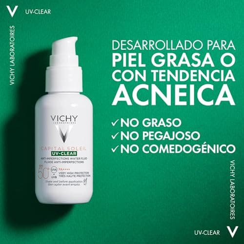 Detalle de Vichy Capital Soleil UV-Clear SPF 50+ Fluido Anti-Imperfezioni per pelli miste e grasse, con acido salicilico e niacinamide (40 ml)