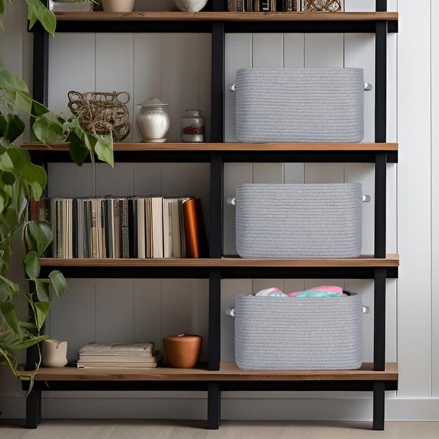 Detalle 2 de Univivi 3-Pack Rope Storage Baskets (White/Grey) for Shelves & Home Organisation