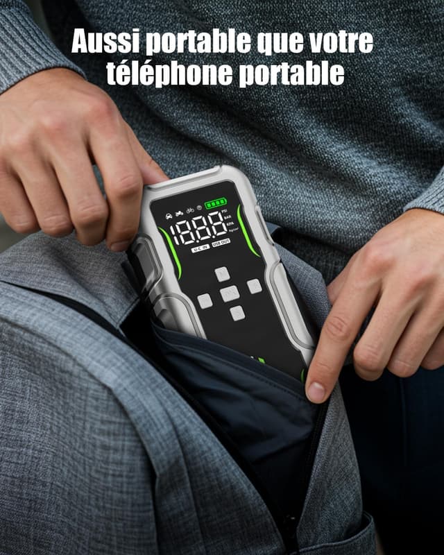 Detalle de VoltSurge 7000A : arrancador de batterie 12V avec compresseur 160 PSI et écran LCD