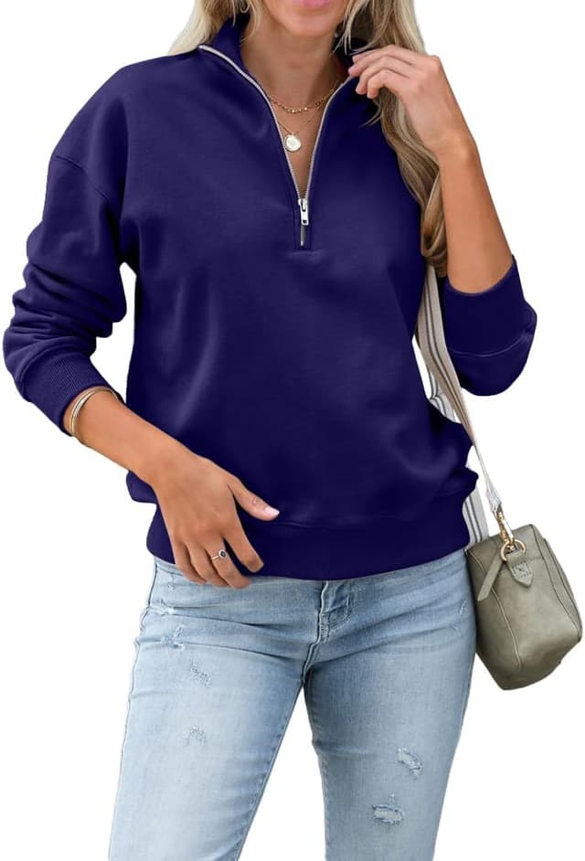 Detalle de Dressmine Women’s Quarter Zip Pullover (1/4 Zip) Fleece-Lined Casual Long Sleeve