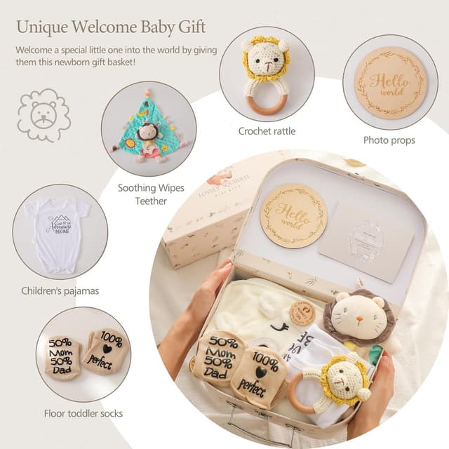 Detalle de Promise Babe Baby Geschenk Set zur Geburt (Junge/Mädchen) – Badetuch, Babydecke, Strampler, Socken, Holzgreifling & Rassel