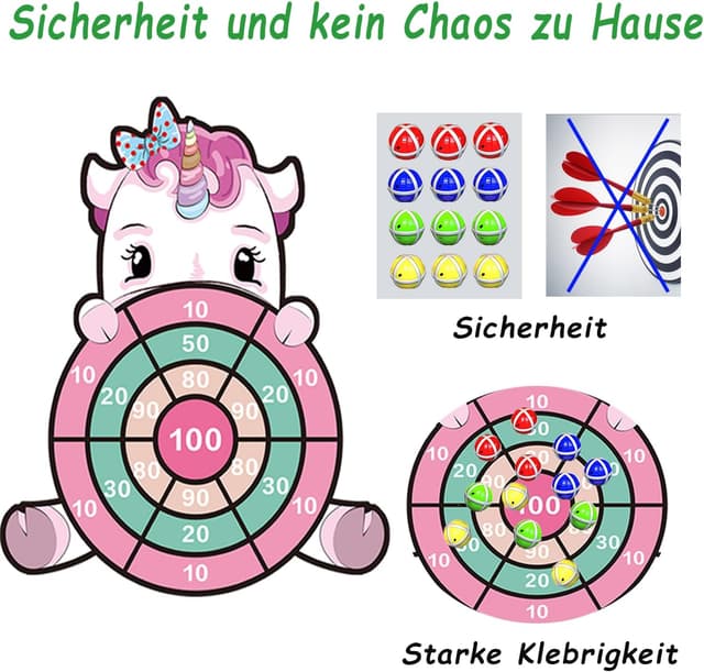 Detalle de Einhorn Dartscheibe Kinder – 63 cm Wurfspiel mit 12 Klebebällen, für Mädchen ab 3 Jahren