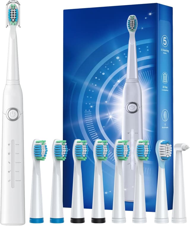 Detalle de Demita elektrische Schallzahnbürste mit 8 Bürstenköpfen, 5 Modi und Timer
