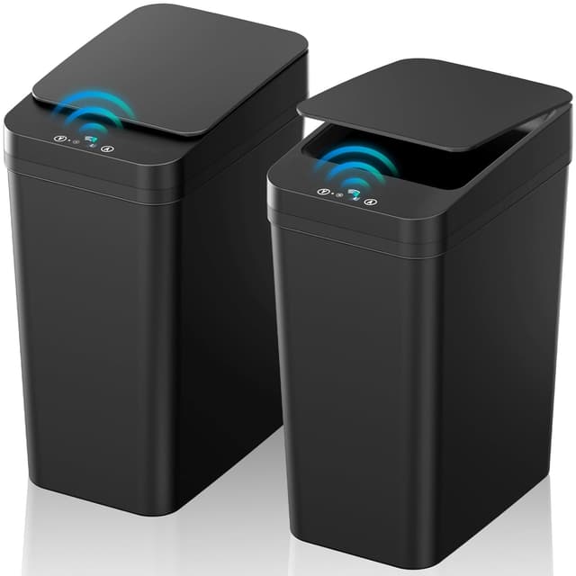 Detalle de KOEYLE Bathroom Trash Can with Lid (2-Pack, 2.2 Gallon) Touchless Automatic Sensor Smart Bin, Black