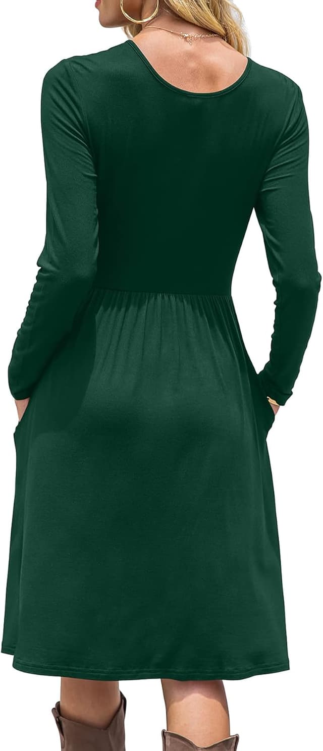Detalle 2 de DB MOON Women Casual Long Sleeve Empire Waist Dress with Pockets