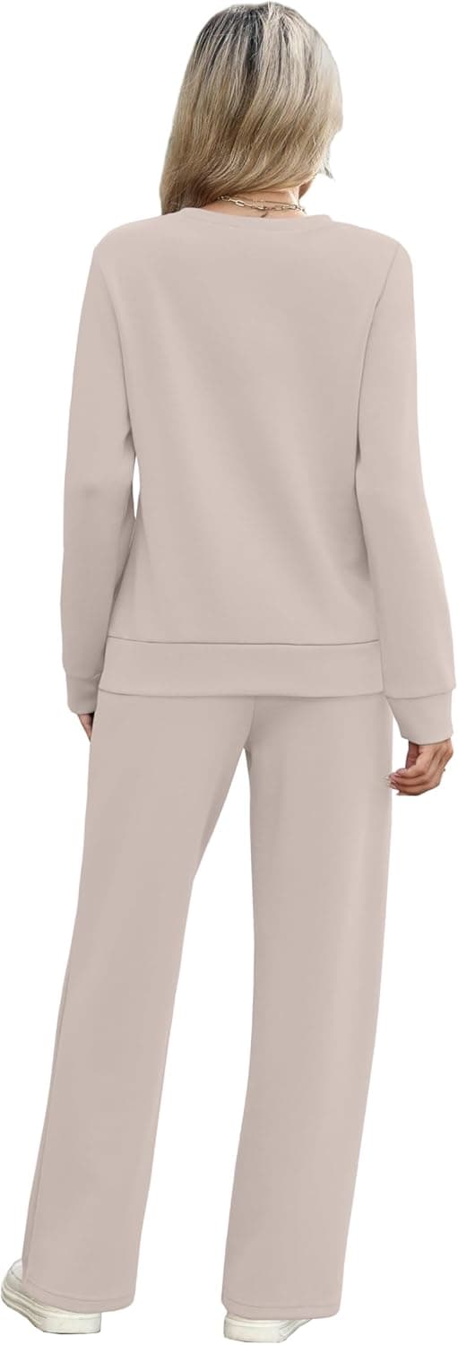 Detalle de WIHOLL Women’s 2-Piece Sweatshirt & Wide-Leg Pants Set for Travel and Lounge