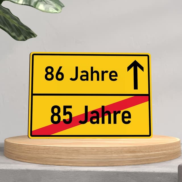 Detalle de Holzkarte zum 86. Geburtstag mit Ortsschild-Motiv und Umschlag – handgefertigte Geburtstagskarte