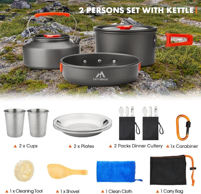 Thumbnail 3 de THTYBROS 17-Piece Camping Cookware Set in Hard Anodised Aluminium (Pot, Pan, Kettle, Cups & Cutlery)