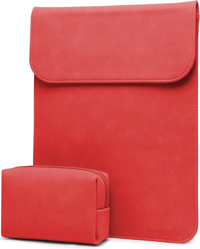Detalle de HYZUO 13 Zoll Laptop-Hülle aus Kunst-Suede, kompatibel mit ausgewählten MacBook Air/Pro, Dell XPS 13 und Surface Pro – Rot