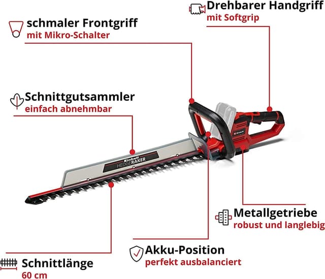 Detalle de Einhell Akku-Heckenschere GE-CH 18/60 Li-Solo (Power X-Change) mit 60 cm Schnittlänge