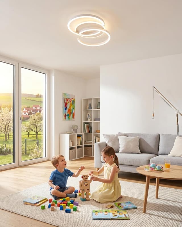 Detalle de Meloweel LED-Deckenleuchte fürs Schlafzimmer (S-Form, 3000 K warmweiß) 32 W, 50 cm, 2 Ringe, nicht dimmbar