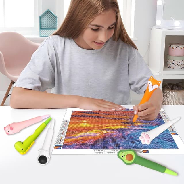 Detalle de Reofrey Diamond Painting Stift – Motiv-Set mit weichem Schaumstoffgriff für Diamond-Art DIY (Fuchs)