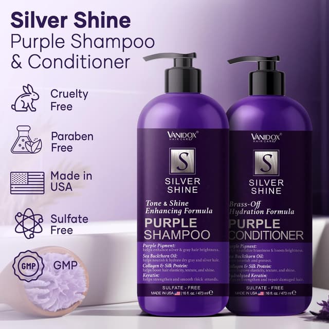 Detalle de VANIDOX Sulfate-Free Purple Toning Shampoo & Conditioner Set (16 fl oz each) for Grey and Silver Hair