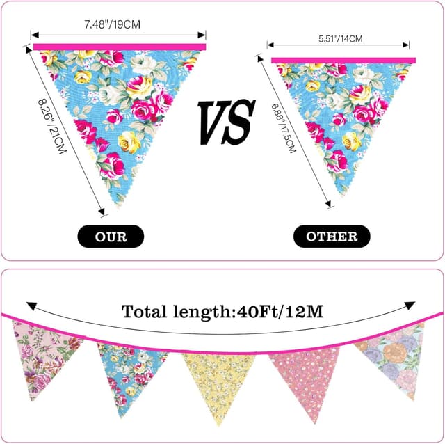 Thumbnail 2 de G2PLUS 12M Floral Fabric Bunting 42 Flags