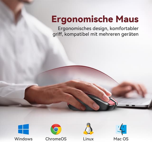Detalle 2 de TechRise Bluetooth Maus & 2,4G Funkmaus mit USB-A Empfänger (BT 5.0/3.0), 4800 DPI, wiederaufladbar, leise – 6 DPI-Stufen, rot