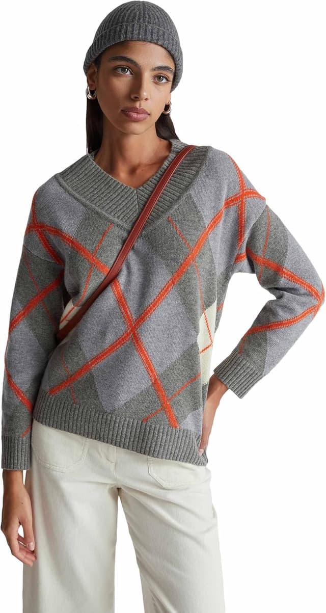 Detalle 2 de Maglia scollo a V boxy con lavorazione a intarsio United Colors of Benetton 1444e204e per donna